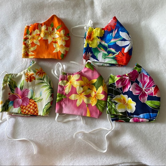 None Accessories - Set of 5 Aloha Print Cloth Cotton Face Masks Flora